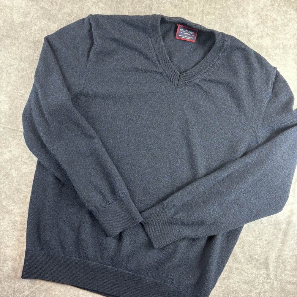 UNTUCKit Sweater Mens Medium Navy Spitler V Neck 100% Merino Wool Pullover Knit